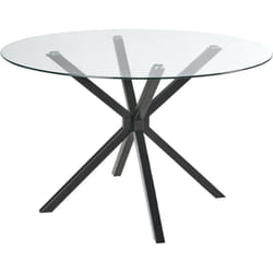 Table de Salle à Manger en Verre Trempé 120 cm Ronde Pied d'Appui Noire Meston