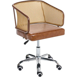 Beliani - Chaise de Bureau Retro en Cuir pu et Rotin pe Tresse Viennoise Dossier Réglable Pivotant Marron Tucson