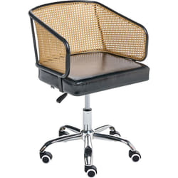 Beliani - Chaise de Bureau Retro en Cuir pu et Rotin pe Tresse Viennoise Dossier Réglable Pivotant Noir Tucson