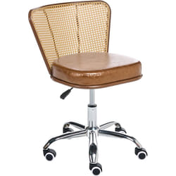 Chaise de Bureau Retro en Cuir PU et Rotin PE Tresse Viennoise Dossier Pivotant Réglable Marron Roswell