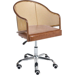 Chaise de Bureau Retro en Cuir PU et Rotin PE Tresse Viennoise Dossier Réglable Pivotant Marron Redding