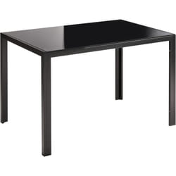 Table de Salle à Manger Moderne Plateau en Verre Trempé Pied en Métal Noire Lavos
