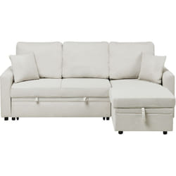 Canapé-Lit d'Angle à Gauche Moderne avec Rangement et Coussins Lin Synthétique Beige Clair Nassjo