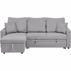 Canapé d'angle moderne convertible avec coussins. Améliorez votre salon avec ce canapé-lit élégant, revêtu d'un tissu en lin  ...