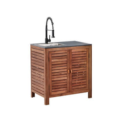 Meuble de cuisine dextérieur avec évier BRUCOLI Acacia 80 cm 50 cm Marron/noir