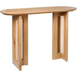 Table Console Moderne en mdf 120 cm Base en Rotin Meuble de Salon Entrée Marron Clair Karlo