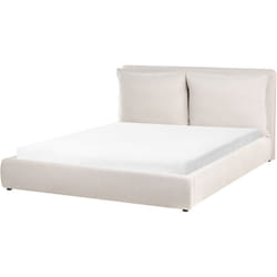 Lit Double Moderne 160 x 200 cm avec Tête de Lit Rembourrée en Tissu Beige Bajonna