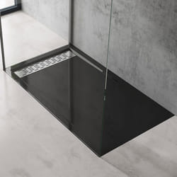 Sogood Receveur de Douche Noir Bac à Douche Extra Plat Rectangulaire en Acrylique 90x140x5cm + Bonde AL01 Design Xetro04