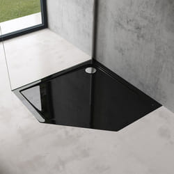 Sogood Receveur de Douche Pentagonale Bac à Douche Extraplat Acrylique Noir Faro05 80x80x4cm + Bonde AL02