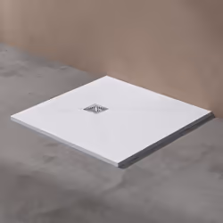 Sogood Receveur de Douche Ultra Plat 100x100x3cm Bac à Douche en Solid Surface Blanc Mat Geoma09