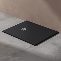 Sogood Receveur de Douche Ultra Plat 80x100x3cm Bac à Douche en Solid Surface Gris Noir Mat Geoma09
