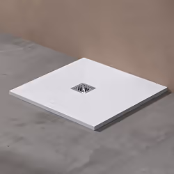 Sogood Receveur de Douche Ultra Plat 80x80x3cm en Solid Surface Blanc Mat Geoma09 avec Bonde