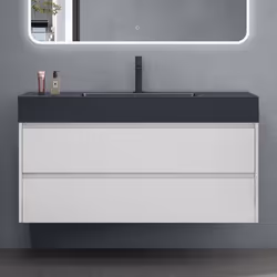 Sogood Meuble de Salle de Bain Blanc Mat Ensemble de 2 Pièces Meuble avec Lavabo Anthracite 120cm Design Deep avec 2 Tiroirs