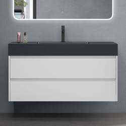 Sogood Meuble de Salle de Bain Blanc Mat Ensemble de 2 Pièces Meuble avec Lavabo Anthracite 120cm Design Deep avec 2 Tiroirs