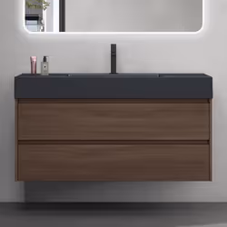 Sogood Meuble de Salle de Bain Marron Ensemble de 2 Pièces Meuble avec Lavabo Anthracite 120cm Design Deep avec 2 Tiroirs
