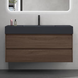 Sogood Meuble de Salle de Bain Marron Ensemble de 2 Pièces Meuble avec Lavabo Anthracite 120cm Design Deep avec 2 Tiroirs