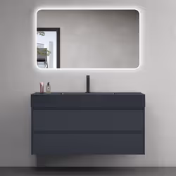 Sogood Meuble de Salle de Bain Gris Noir Mat Ensemble de 3 Pièces Meuble avec Lavabo 120cm et Miroir Design Deep avec 2 Tiroi ...