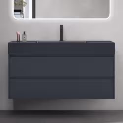 Sogood Meuble de Salle de Bain Gris Noir Mat Ensemble de 2 Pièces Meuble avec Lavabo Anthracite 120cm Design Deep avec 2 Tiro ...