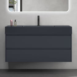 Sogood Meuble de Salle de Bain Gris Noir Mat Ensemble de 2 Pièces Meuble avec Lavabo Anthracite 120cm Design Deep avec 2 Tiroirs