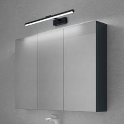 Sogood Armoire Murale Salle de Bains avec Miroir et Lampe Strahlenschön Noir Placard de Rangement Anthracite Mat en Bois 100 cm