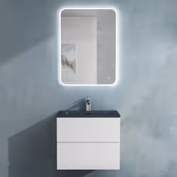 Sogood Meuble de Salle de Bain Suspendu Blanc Mat 60x48x50cm Ensemble de 3 Pièces Meuble avec Lavabo et Led Miroir Aqualis
