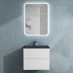Sogood Meuble de Salle de Bain Suspendu Blanc Mat 60x48x50cm Ensemble de 3 Pièces Meuble avec Lavabo et Led Miroir Aqualis