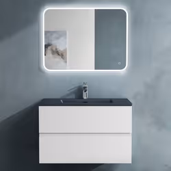 Sogood Meuble de Salle de Bain Suspendu Blanc Mat 80x48x50cm Ensemble de 3 Pièces Meuble avec Lavabo et Led Miroir Aqualis