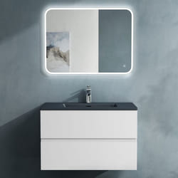 Sogood Meuble de Salle de Bain Suspendu Blanc Mat 80x48x50cm Ensemble de 3 Pièces Meuble avec Lavabo et Led Miroir Aqualis