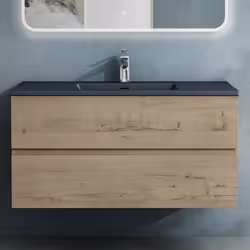 Sogood Meuble de Salle de Bain Suspendu Chêne Clair 100x48x50cm Ensemble de 2 Pièces Meuble avec Lavabo Gris Noir Mat Aqualis