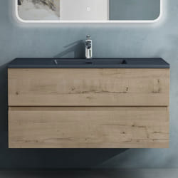 Sogood Meuble de Salle de Bain Suspendu Chêne Clair 100x48x50cm Ensemble de 2 Pièces Meuble avec Lavabo Gris Noir Mat Aqualis