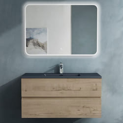 Sogood Meuble de Salle de Bain Suspendu Chêne Clair 100x48x50cm Ensemble de 3 Pièces Meuble avec Lavabo et LED Miroir Aqualis