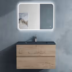 Sogood Meuble de Salle de Bain Suspendu Chêne Clair 80x48x50cm Ensemble de 3 Pièces Meuble avec Lavabo et LED Miroir Aqualis
