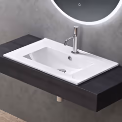 Sogood Lavabo à Encastrer Blanc Vasque en Céramique Lave Mains Rectangulaire de Qualité pour Salle de Bain 71x47x18cm Brüssel ...