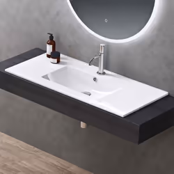 Sogood Lavabo à Encastrer Blanc Vasque en Céramique Lave Mains Rectangulaire de Qualité pour Salle de Bain 101x47x18cm Brüsse ...