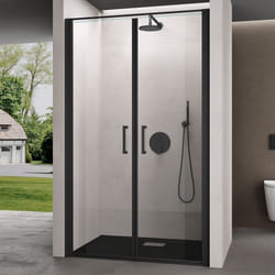 Sogood Porte de Douche Pivotante 140x195cm pour Niche Paroi de Douche Transparente Verre de 8mm Teramo66K Profilé Noir