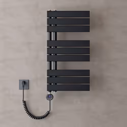 Sogood Radiateur de Salle de Bain Sèche-Serviette 76x40cm Radiateur à Eau Chaude Gris Noir avec Résistance pour Radiateur 600 ...
