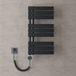 Sogood Radiateur de Salle de Bain Sèche-Serviette 76x40cm Radiateur à Eau Chaude Gris Noir avec Résistance pour Radiateur 600W FN