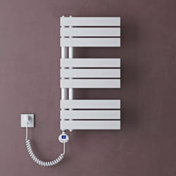 Sogood Radiateur de Salle de Bain Sèche-Serviette 76x40cm Radiateur à Eau Chaude Blanc avec Résistance pour Radiateur 600W FN
