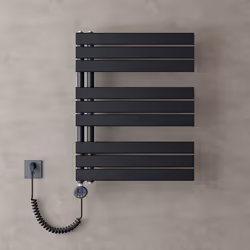 Sogood Radiateur de Salle de Bain Sèche-Serviette 76x60cm Radiateur à Eau Chaude Gris Noir avec Résistance pour Radiateur 600 ...
