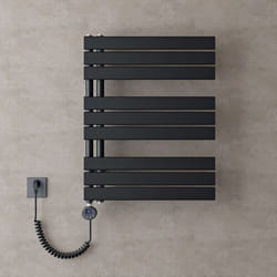 Sogood Radiateur de Salle de Bain Sèche-Serviette 76x60cm Radiateur à Eau Chaude Gris Noir avec Résistance pour Radiateur 600W FN