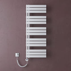 Sogood Radiateur de Salle de Bain Sèche-Serviette 131x50cm Radiateur à Eau Chaude Blanc avec Résistance pour Radiateur 1000W FN