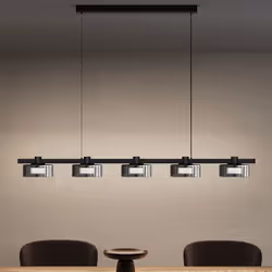 Sogood Suspension Luminaire LED Salon Noire Lustre Réglable à 5 Lampes 25W 1560LM Éclairage Suspendu Intérieur Design Alivett ...