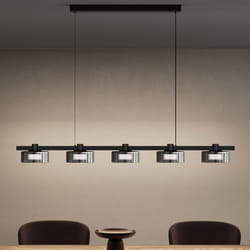 Sogood Suspension Luminaire LED Salon Noire Lustre Réglable à 5 Lampes 25W 1560LM Éclairage Suspendu Intérieur Design Alivetta7915