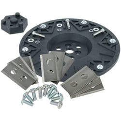 Kit d'accessoires compatible avec Kress Mission KR136, KR133 tondeuse à gazon - 9x lame + vis, 1x disque porte-lame, noir / argenté - Vhbw