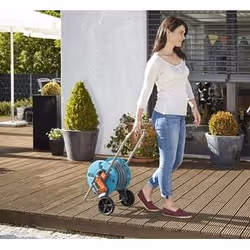 Gardena 18502-28 enrouleur de tuyau d'arrosoir de jardin Chariot sur roues Manuel Bleu, Gris, Orange - Vue supplémentaire 3