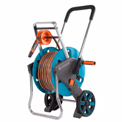 Gardena 18517-20 enrouleur de tuyau d'arrosoir de jardin Chariot sur roues Manuel Noir, Bleu, Acier inoxydable