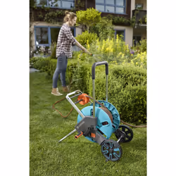 Gardena 18517-20 enrouleur de tuyau d'arrosoir de jardin Chariot sur roues Manuel Noir, Bleu, Acier inoxydable