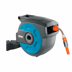 Gardena Dévidoir mural automatic roll-up 15 Comfort, Enrouleur mural, Bleu, Gris, Orange, 15 m, 1,3 cm