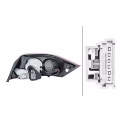 HELLA 2VP 008 736-111 Feu arrière gauche P21/5W, P21W, PY21W 12 limpide, Rouge avec ampoules avec porte-lampe RENAULT: MEGANE 2 Coupe-Cabriolet