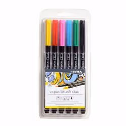 Lyra Aqua Brush Duo, 6 couleurs, Couleurs assorties, Marqueur et feutres à pointe pinceau, Noir, Rond, Encre à base d'eau